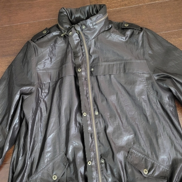 Chico's Brown Waxed Shiny 3/4 Sleeve Bomber Jacket Chico's Size 3/Womens Size 16 - Picture 7 of 11